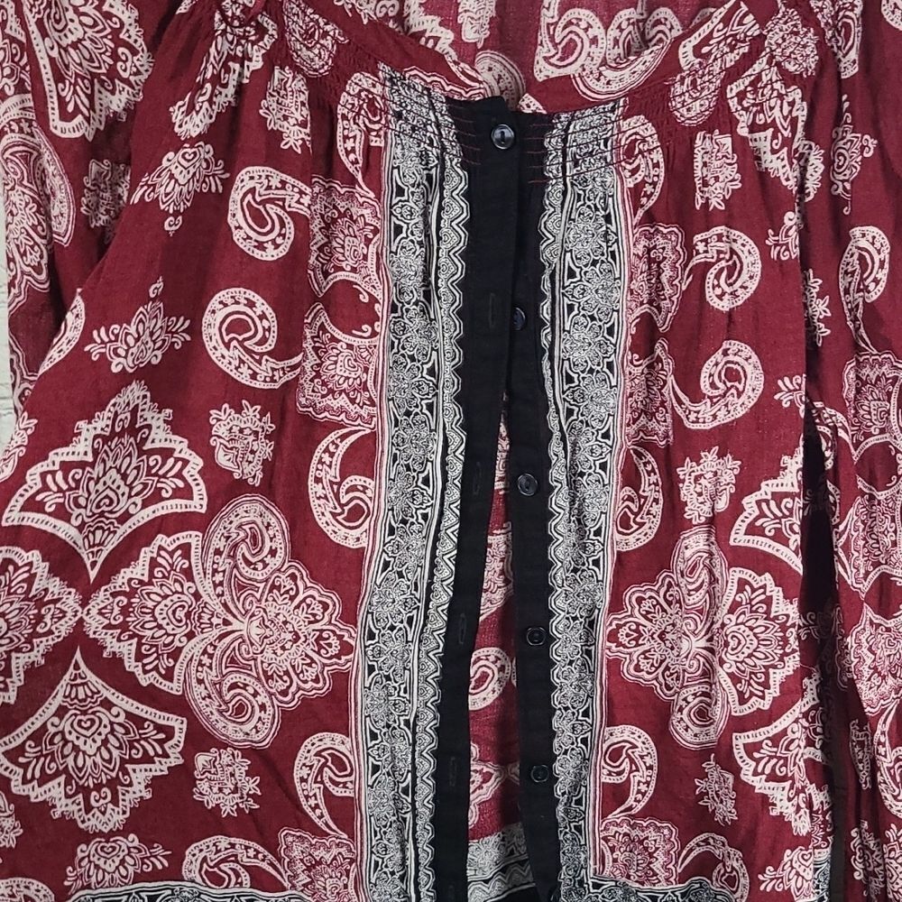 Lucky Brand Coastal Cowgirl Boho Blouse XS Paisley Scarf Print Flowy It Girl Top - Picture 4 of 9